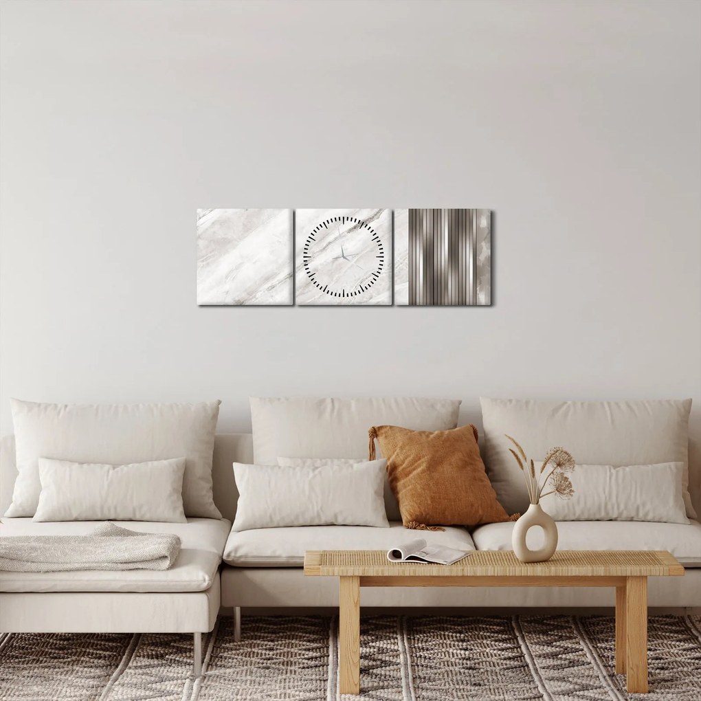 Obraz - Marmur ze srebrnymi liniami (z zegarem) (90x30 cm)