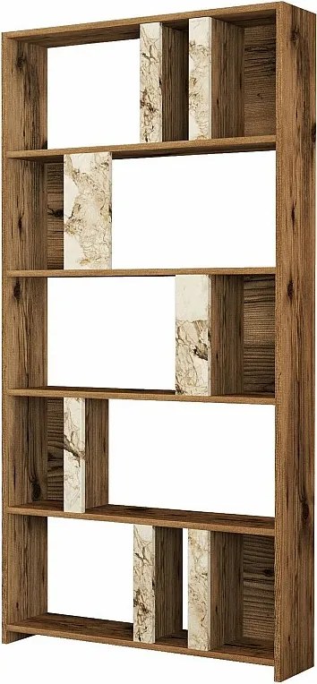 Nowoczesny regał na książki – 90 x 180 x 20 cm – Orzech i biel – Płyta MDF pokryta melaminą