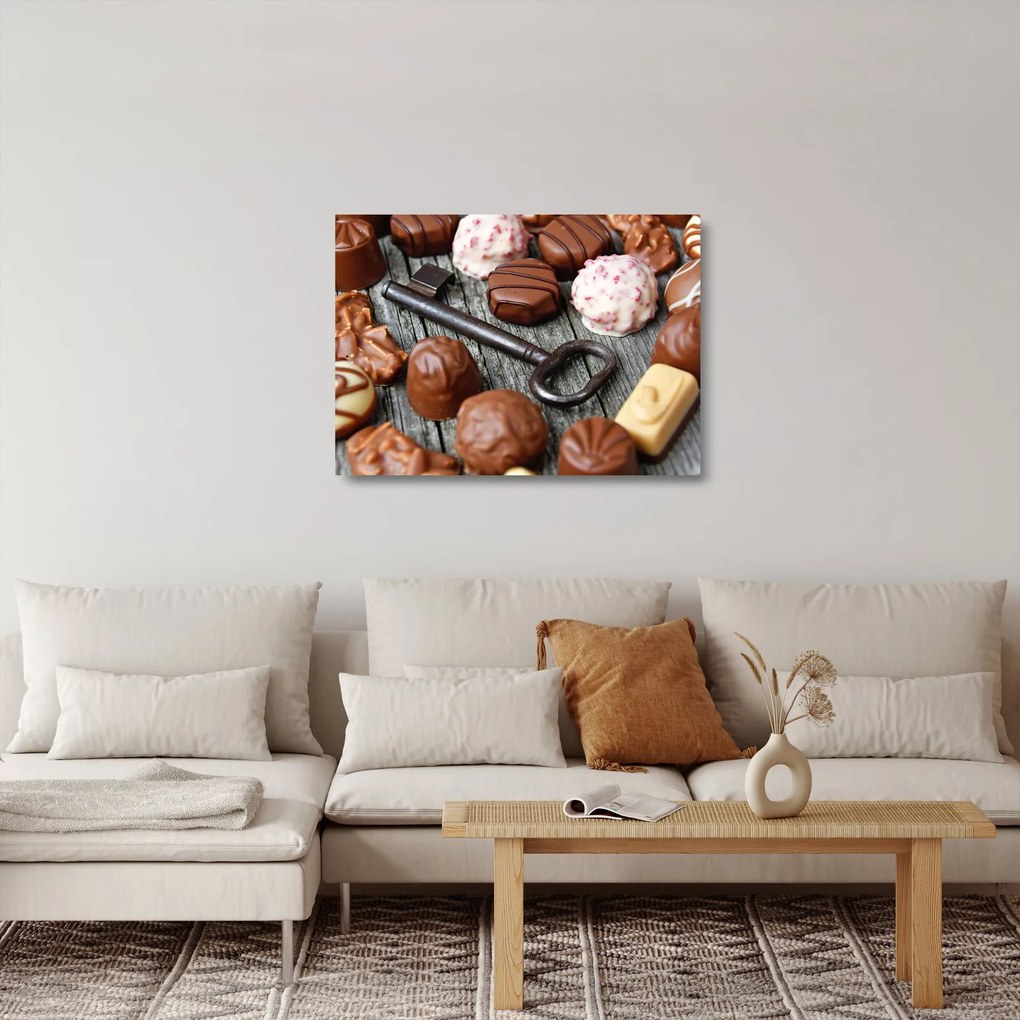 Obraz na szkle - czekolada i klucze (70x50 cm)