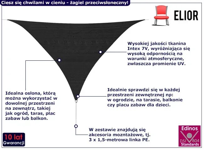 Żagiel przeciwsłoneczny do ogrodu antracyt - Pola