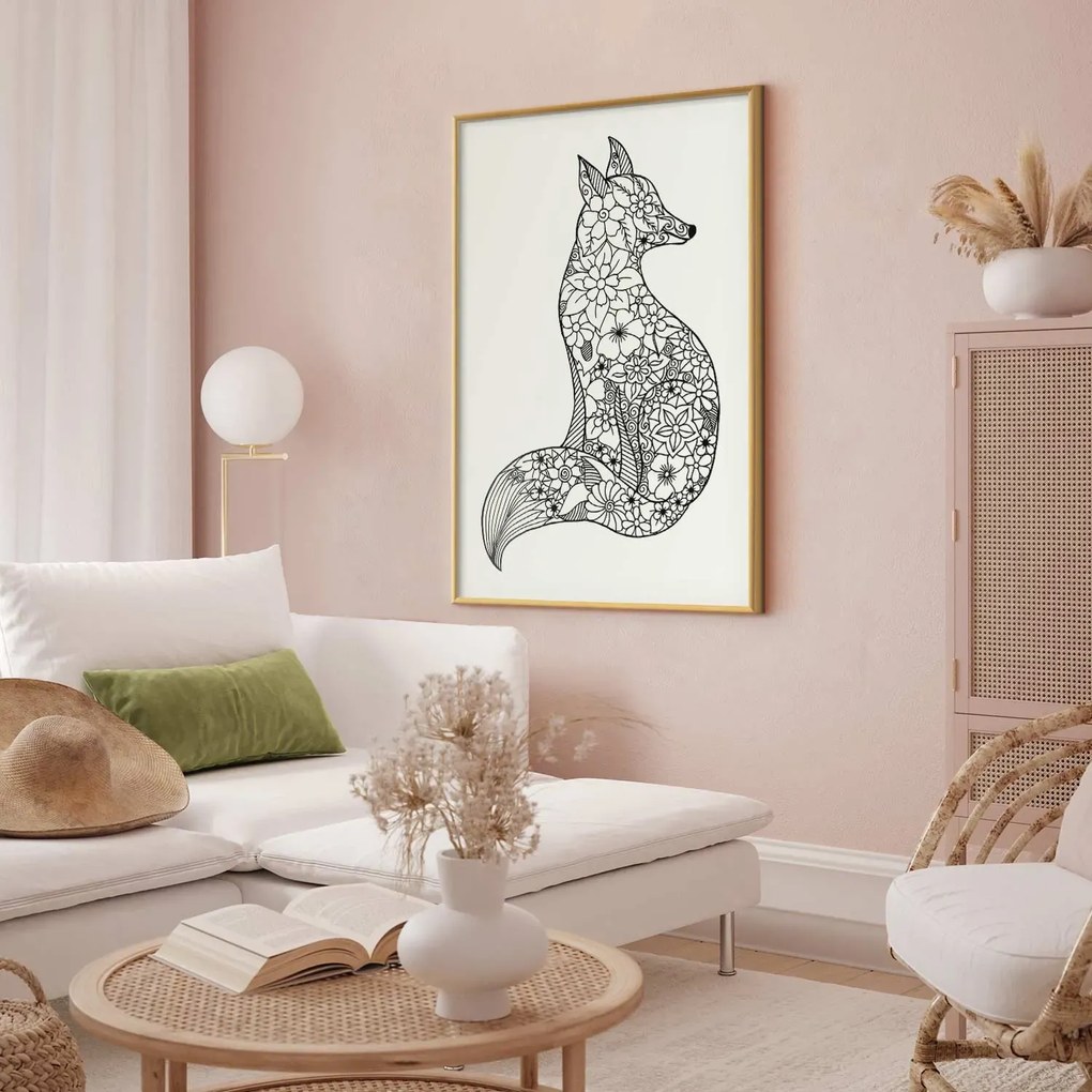 Plakat Lis w kwiaty 29,7x42 cm z ramą złotą bez marginesu ARTGEIST B