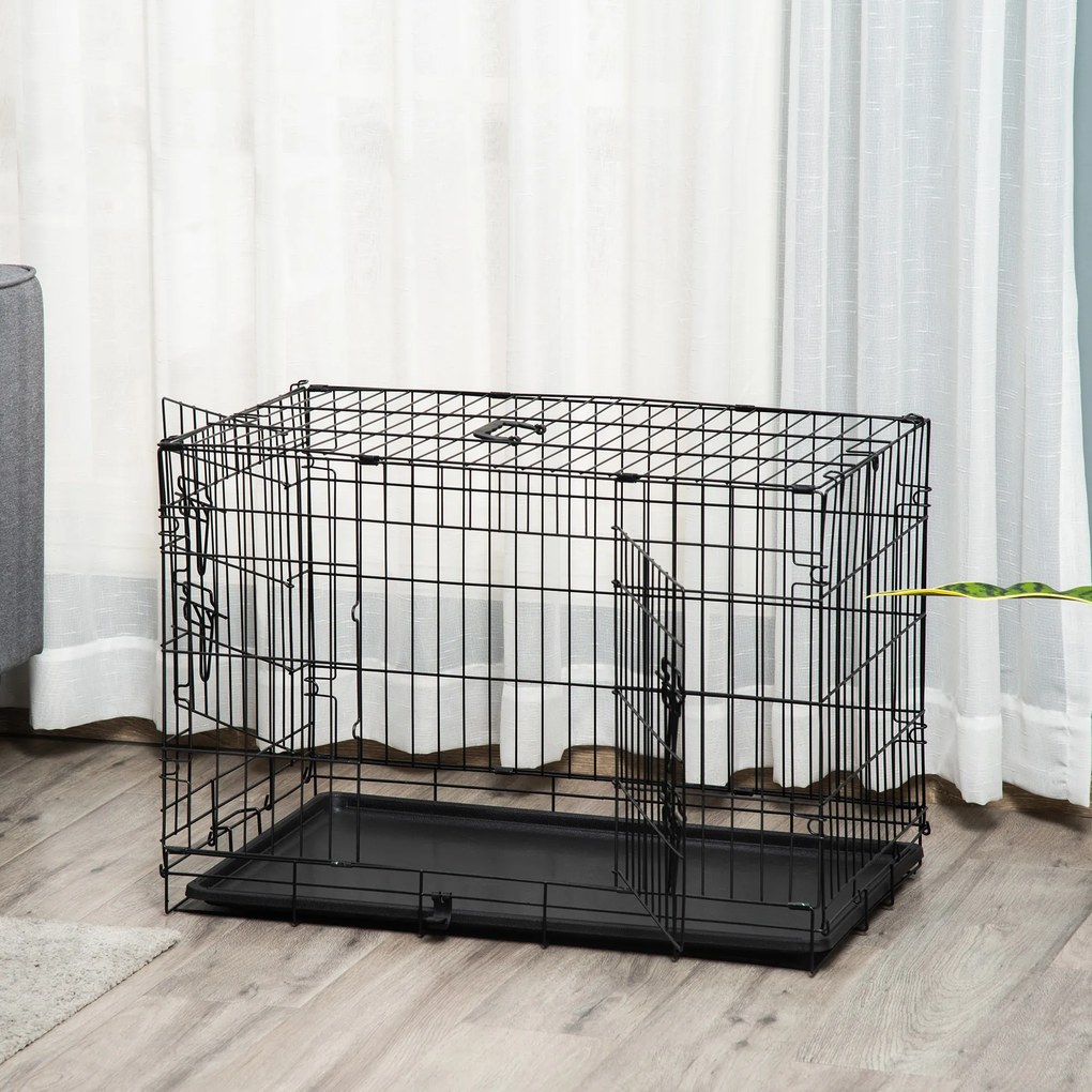 PawHut Klatka Transportowa dla Psa Rozmiar M Bezpieczny Transport Czarna Wytrzymała 76x46x52cm | Aosom PL