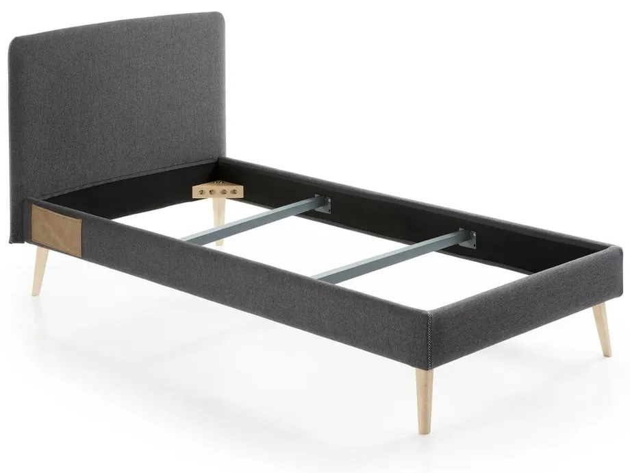 Ciemnoszare tapicerowane łóżko Kave Home Lydia, 90 x190 cm