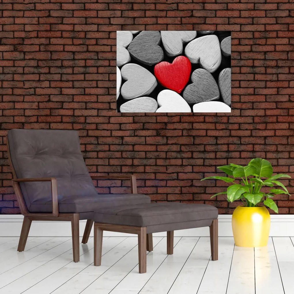 Obraz na szkle drewnianych serc (70x50 cm)