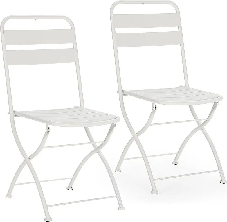 Pakiet dwóch składanych krzeseł ogrodowych Perla z białego metalu.