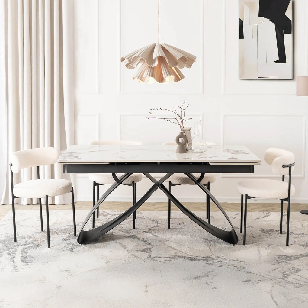 Zestaw Stół Rozkładany LUIGI 160-240 cm Biały Marmur/Czarny i 4 Krzesła TULSA Kremowe Nowoczesne