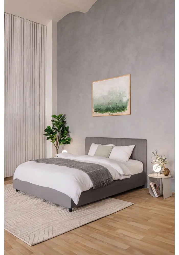 Szare tapicerowane łóżko dwuosobowe ze schowkiem i stelażem 160x200 cm Myra Slim Line – Bonami Selection