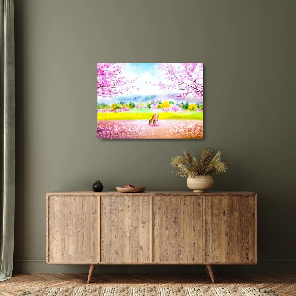 Obraz na szkle - Malowana sarna, akwarela (70x50 cm)