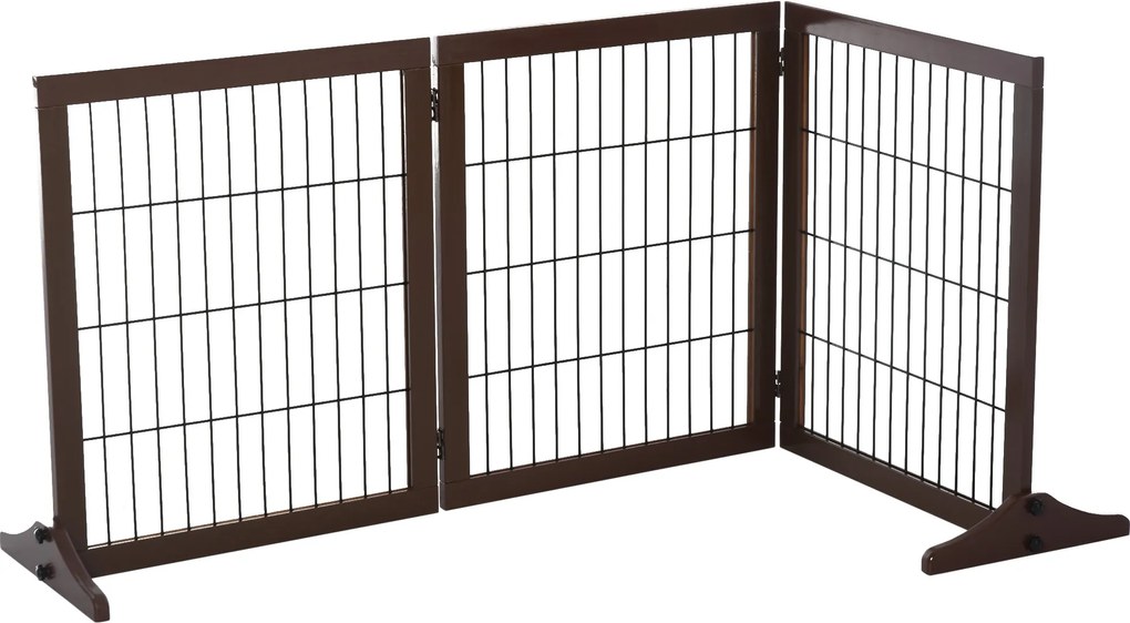 PawHut Barierka Ochronna dla Zwierząt Domowych Drewniana Bramka dla Psów Sosnowa Brązowa | Aosom PL