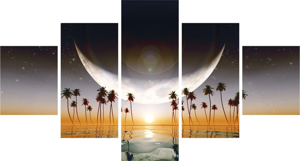 Obraz - Księżyc nad palmami (125x70 cm)