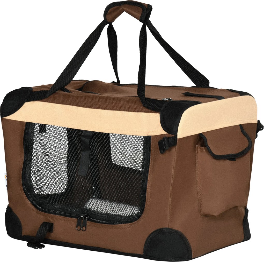 PawHut Torbik transportujący Torba transportowa, 3 wejścia, składana, 70 x 51 x 50 cm, Brązowy + Beżowy