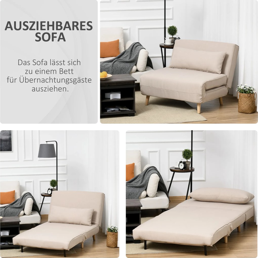 Sofa jednoosobowa rozkładana fotel z regulowanym oparciem w skandynawskim stylu do salonu | Aosom PL