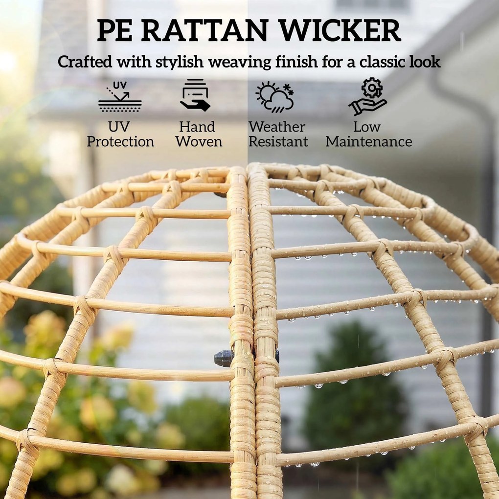 Outsunny Fotel ogrodowy z podnóżkiem, PE-rattan, w kształcie jajka, fotel koszowy z grubymi poduszkami, metalowa rama, beżowy | Aosom PL