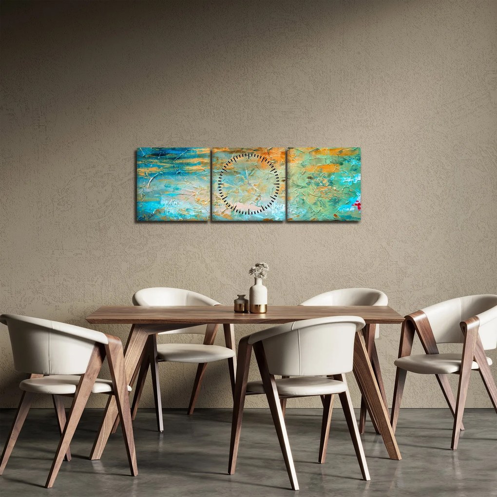 Obraz niebieskiej abstrakcji (z zegarem) (90x30 cm)