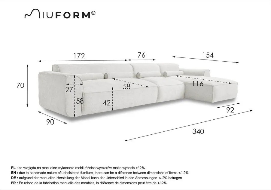 Kremowy narożnik (prawostronny) Flex Felix – Miuform