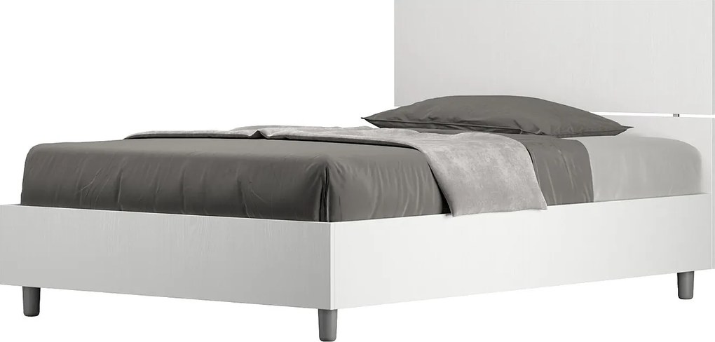 Łóżko wyposażone w stelaż z listwami z pojemnikiem 120x190 Prosty zagłówek frassino biała Demas