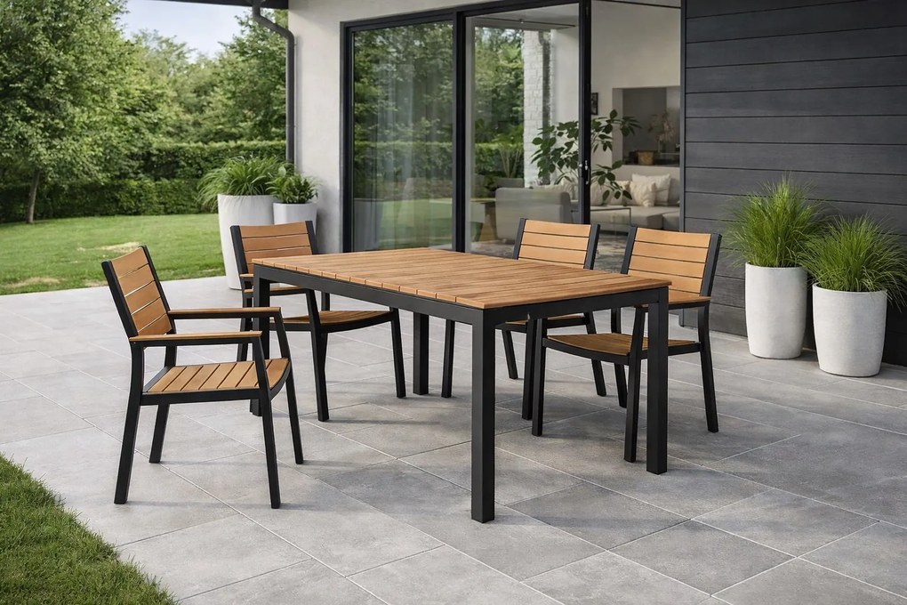 Rozkładany stół ogrodowy, kompozytowy Castello 140-180 cm, blat dąb, podstawa czarna
