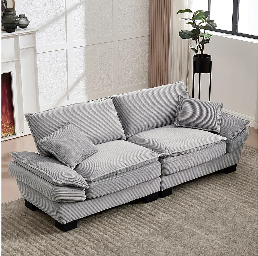 Nowoczesna i prosta sofa dwuosobowa - 224 x 81 x 81 cm - z kołdrą - welur - jasnoszara
