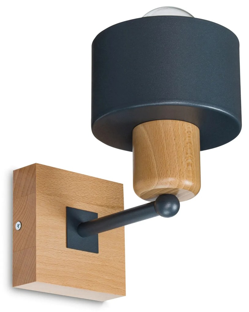 Antracytowy kinkiet LED WD-AN10x10BU jednopunktowy z litego drewna