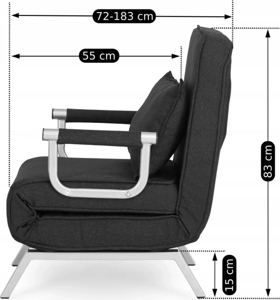Fotel Rozkładany BART Wypoczynkowy Czarny do Spania Leżanka Nowoczesny