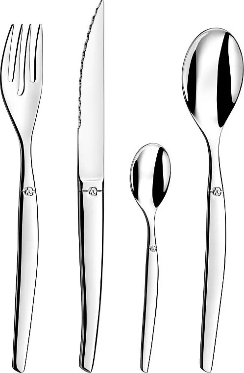 Zestaw sztućców Laguiole Jet 24 elementowy z jednoczęściowej stali nierdzewnej z ostrzem mikroząbkowanym