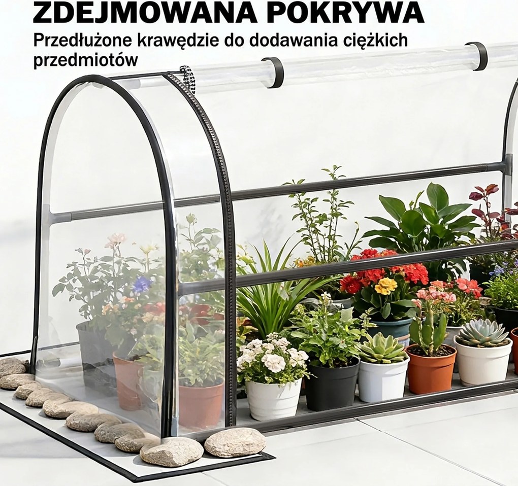 Outsunny Podwyższana grządka z nakładką szklarniową, pojemnik z otwieraną pokrywą, rolowane drzwi na zamek, otwór odpływowy Czarny | Aosom PL