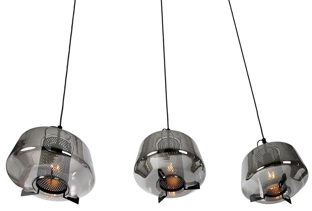 Lampa wisząca czarna z przydymionym szkłem 30 cm owalna 3-światłowa - Kevin ArtDeco Oswietlenie wewnetrzne