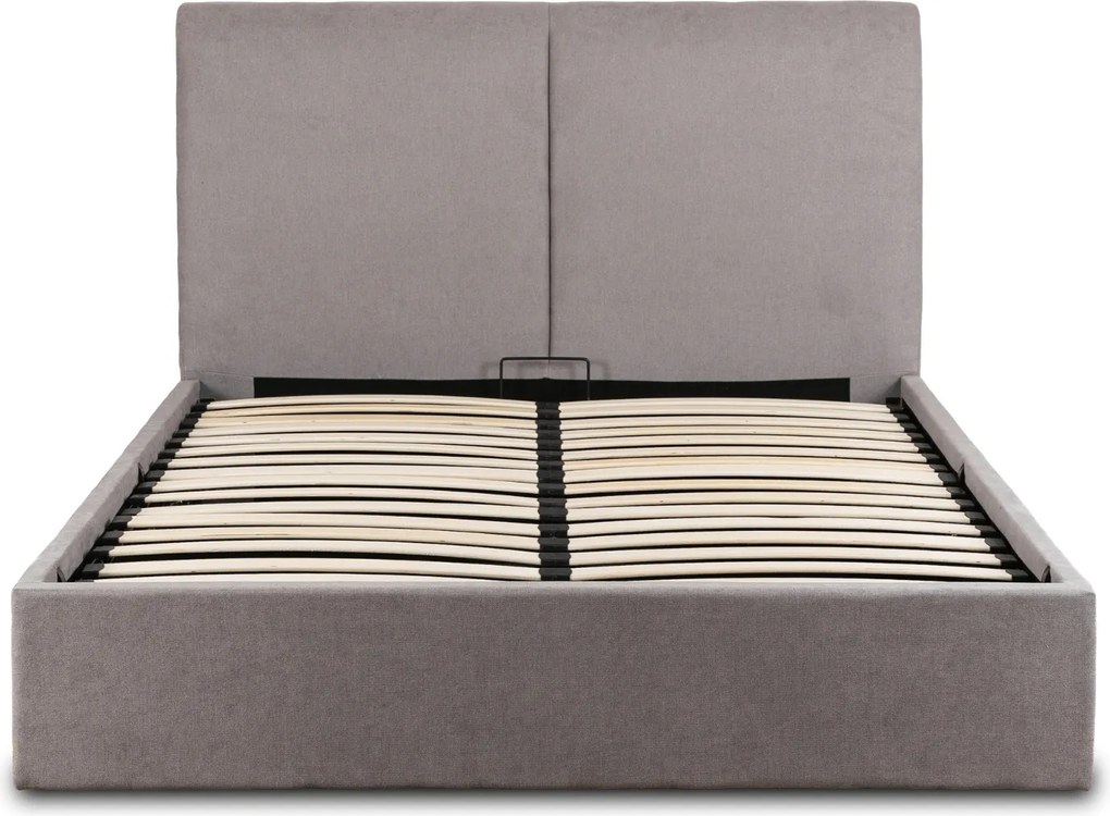 Łóżko Tapicerowane 140x200 cm MARSYLIA ze Stelażem i Pojemnikiem Dwuosobowe Szare