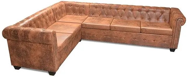 6-osobowy brązowy narożnik w stylu Chesterfield - Xavier 6Q