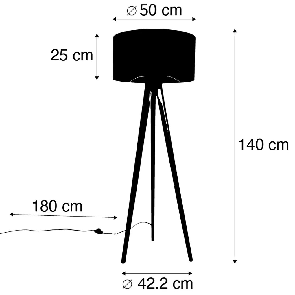 Lampa podłogowa trójnóg biała z ciemnoniebieskim abażurem z tkaniny 50 cm - Tripod Classic Rustykalny / Vintage Oswietlenie wewnetrzne