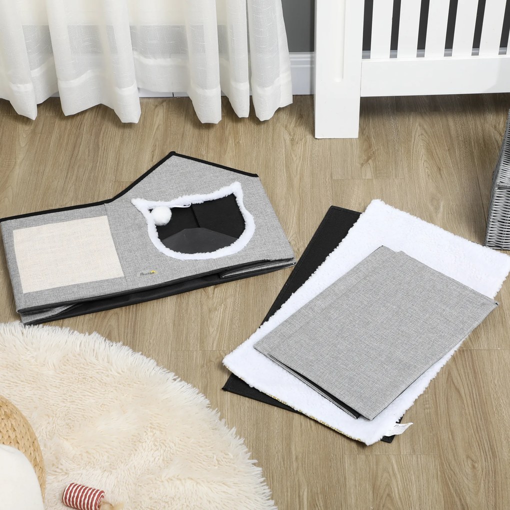 PawHut Domek dla kotów z drapakiem Podwójne drzwi Piłka do gry Poliester | Aosom PL