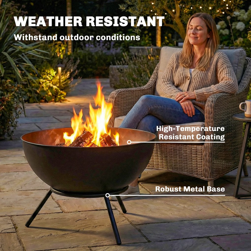 Outsunny Palenisko 60 x 53 x 66cm z regulowaną misą ogniową, pogrzebaczem, siatką węglową i stojakiem, czarne | Aosom PL