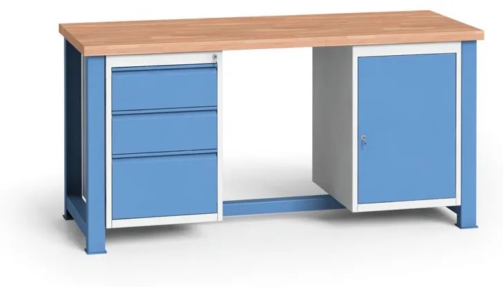 Stół warsztatowy KOVONA, 1 szafka wisząca i 3 szuflady na narzędzia, bez regulacji, 1700 mm