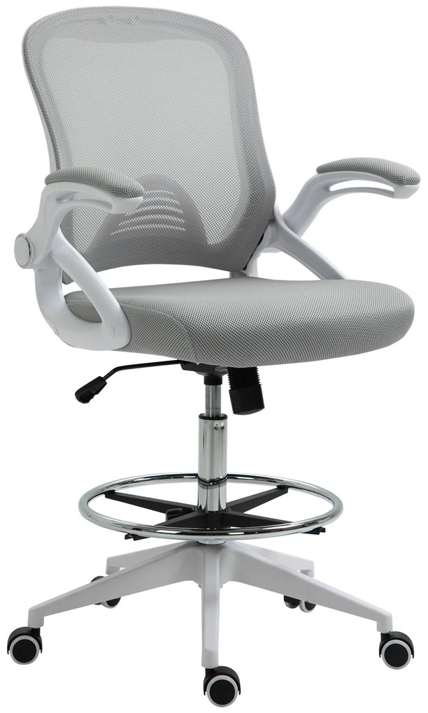 Fotel biurowy Vinsetto, krzesło biurowe, funkcja stania, z podnóżkiem, obrotowe siedzisko, stal, czarny, 64 x 60 x 106-126 cm