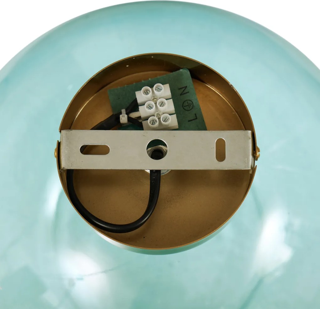 Lampa sufitowa Art Deco mosiężna z niebieskim szkłem - Sandra