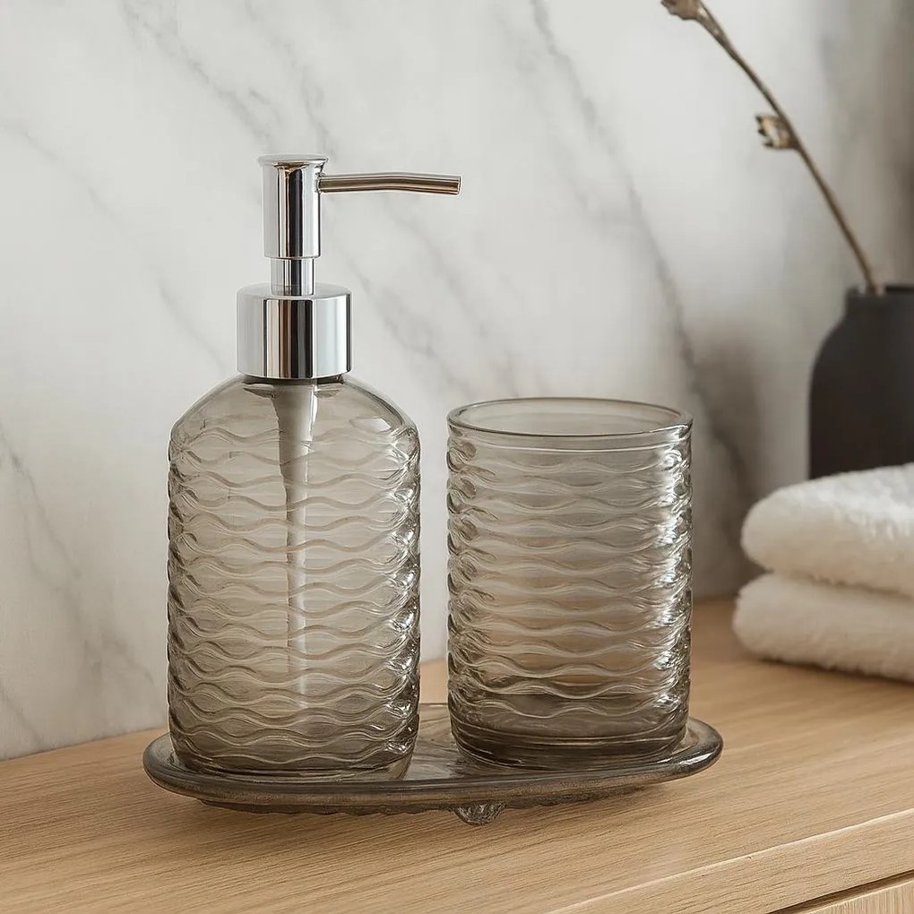 Zestaw łazienkowy NODE, dozownik, kubek na szczoteczki i mydelniczka, 3 elementy