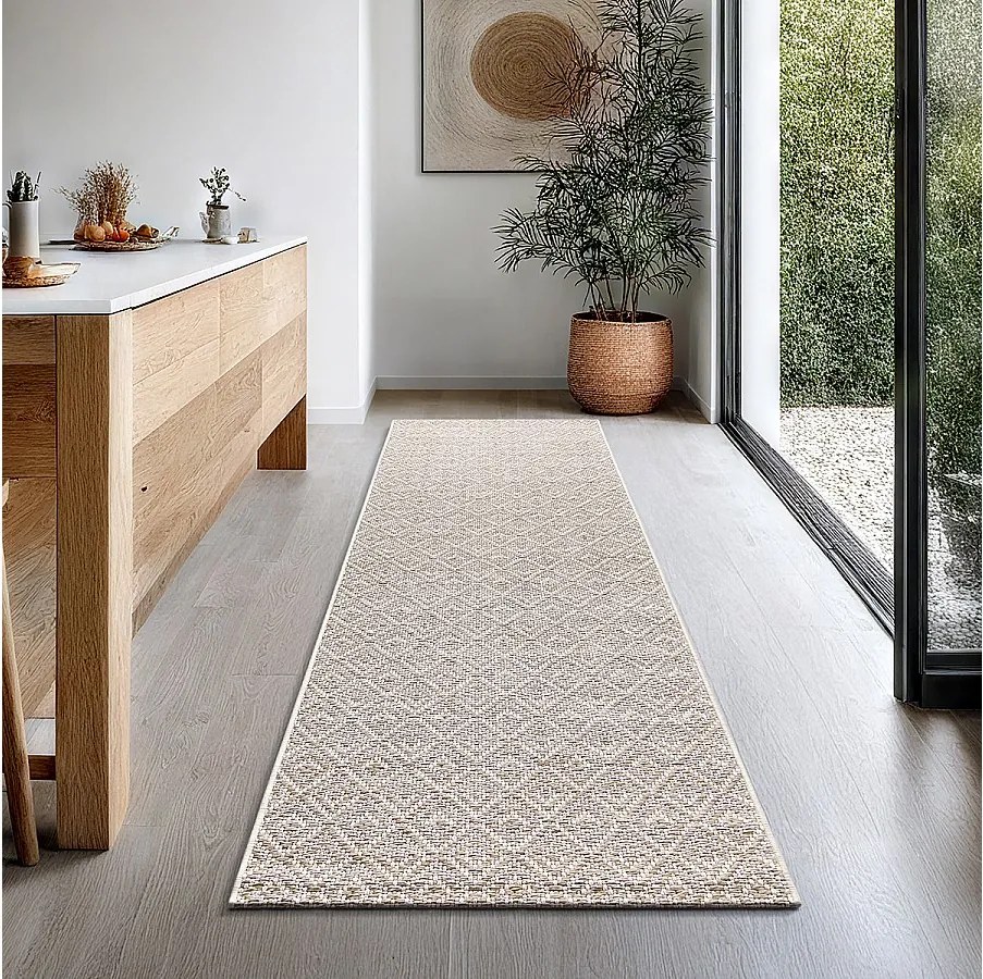 Dywan Maldive zewnętrzny boho diament, brązowy, 80 x 250 cm