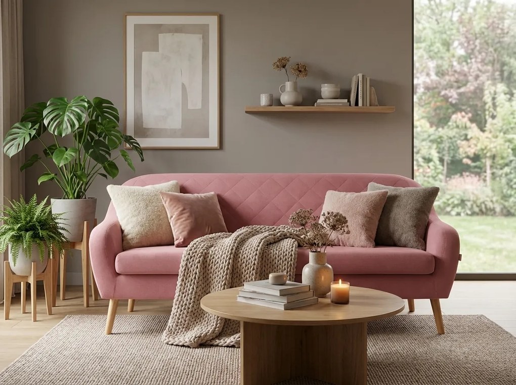 Różowa 3-osobowa sofa CORANTI VELVET