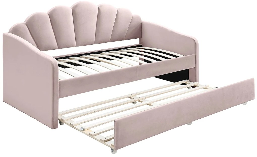 Łóżko wysuwane muszla 2 x 90 x 190 cm - Welur - Różowy - ELUSIA