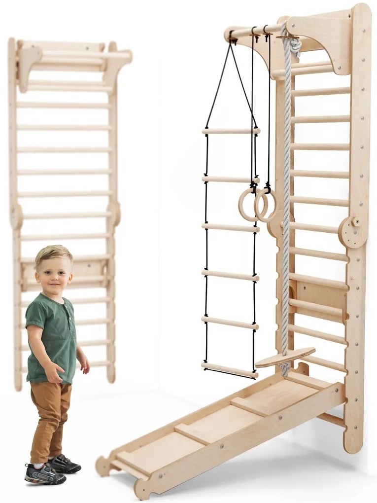 Drabinka Gimnastyczna dla Dzieci 6w1: Drabinka do wspinaczki + Zestaw huśtawek + Zjeżdżalnia