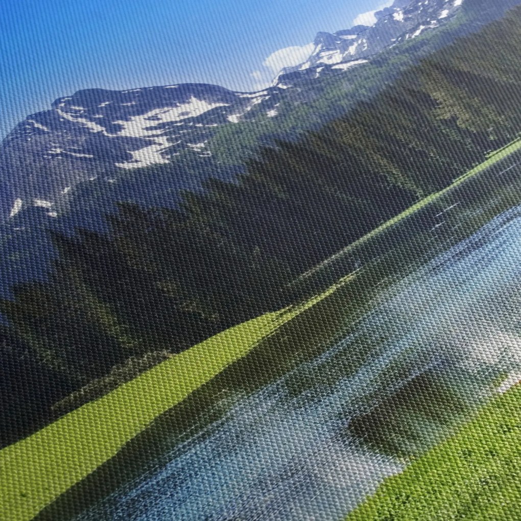 Obraz - Ośnieżone szczyty górskie (z zegarem) (90x30 cm)