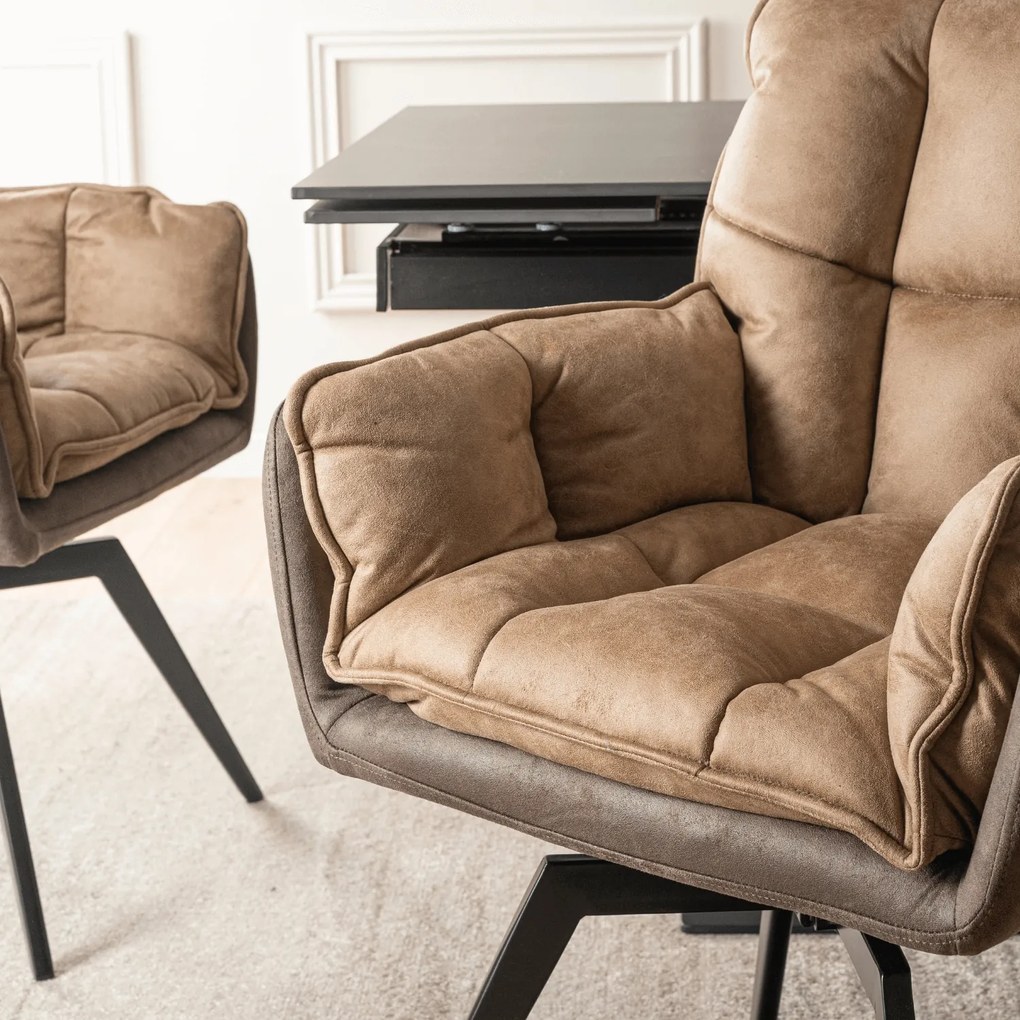 Krzesło Tapicerowane Obrotowe ISLA Brązowe Nowoczesne Loft