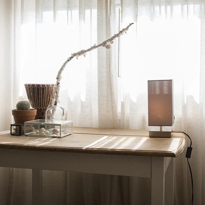 Nowoczesna lampa stołowa szara ze stalą - Milo