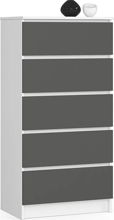 Komoda AKORD K60 Biała 60 cm 5 szuflad kolor Grafit Szary mat 60x40x121 cm