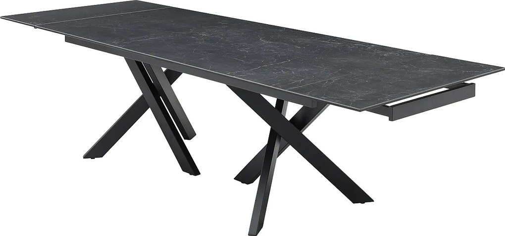 Stół do jadalni rozkładany dla 8 do 12 osób ze szkła hartowanego i ceramiki - Efekt czarnego marmuru - MARISO