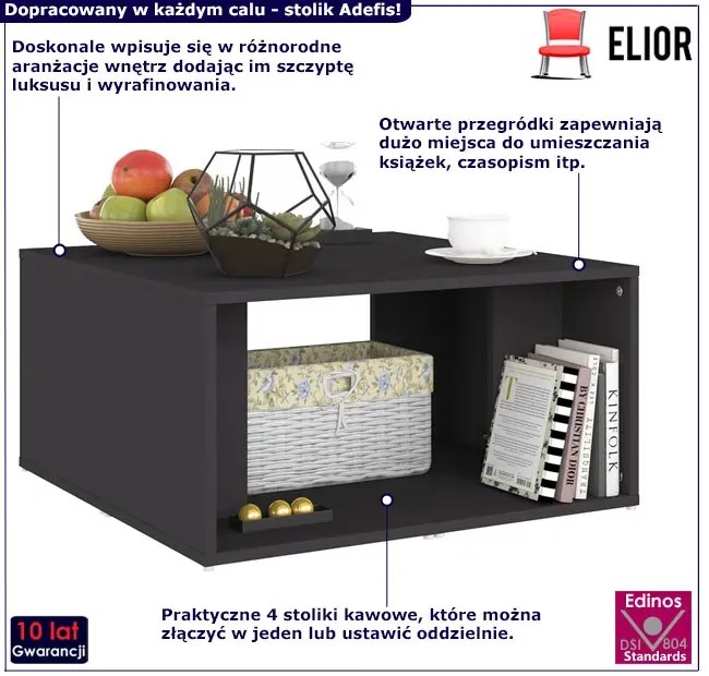 Komplet 4 szarych stolików kawowych - Adefis