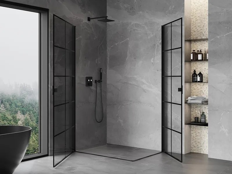 Mexen Mist-B Duo kabina prysznicowa uchylna 70 x 90 cm, czarna kratka, czarna - 8A2-070L-090P-70-77