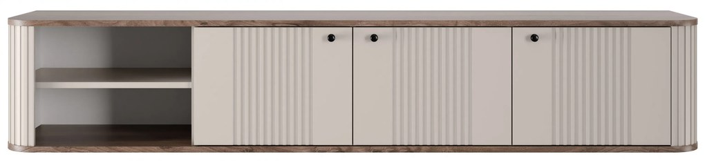 Szafka RTV wisząca Vesper 3D 187 cm - kaszmir / orzech / czarne uchwyty