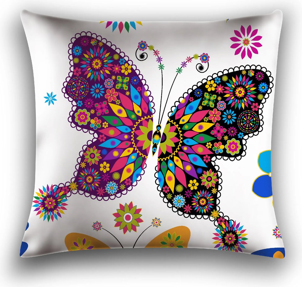 Poszewka na poduszkę z mikrofibry KOLOROWY MOTYL 45x45 cm, biały