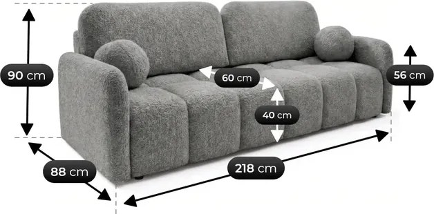 Sofa ZEN Rozkładana Dwuosobowa Ciemnoszara Boucle Japandi